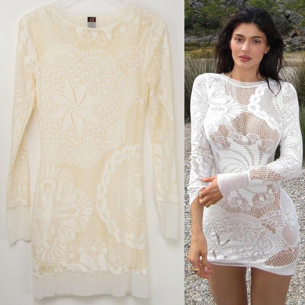 Jean Paul Gaultier Soleil See-Through Cutout Lave Mini Dress Cream Size XL